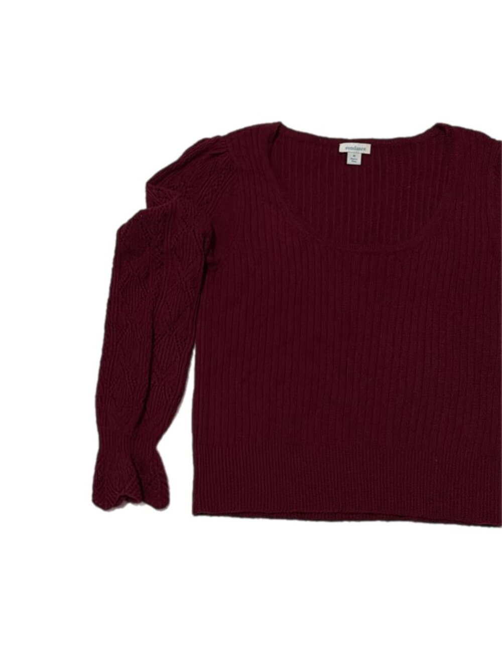 Sundance Sweater Womens M Burgundy Crop Lace Flounce Cuff Cottage Artsy Boho - Picture 15 of 16